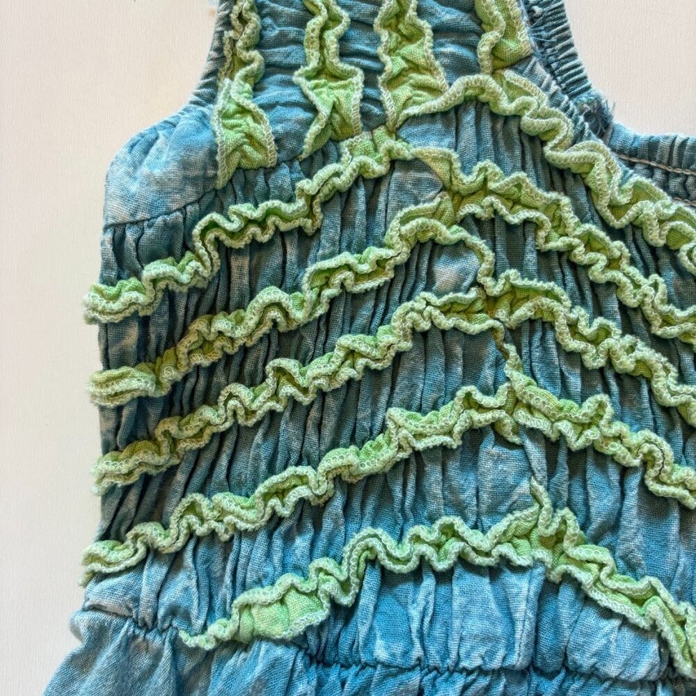 Oli and Hali Frilled Details Aqua Midi Dress Sleeveless Smocked Back Tie Pocket - Picture 7 of 14
